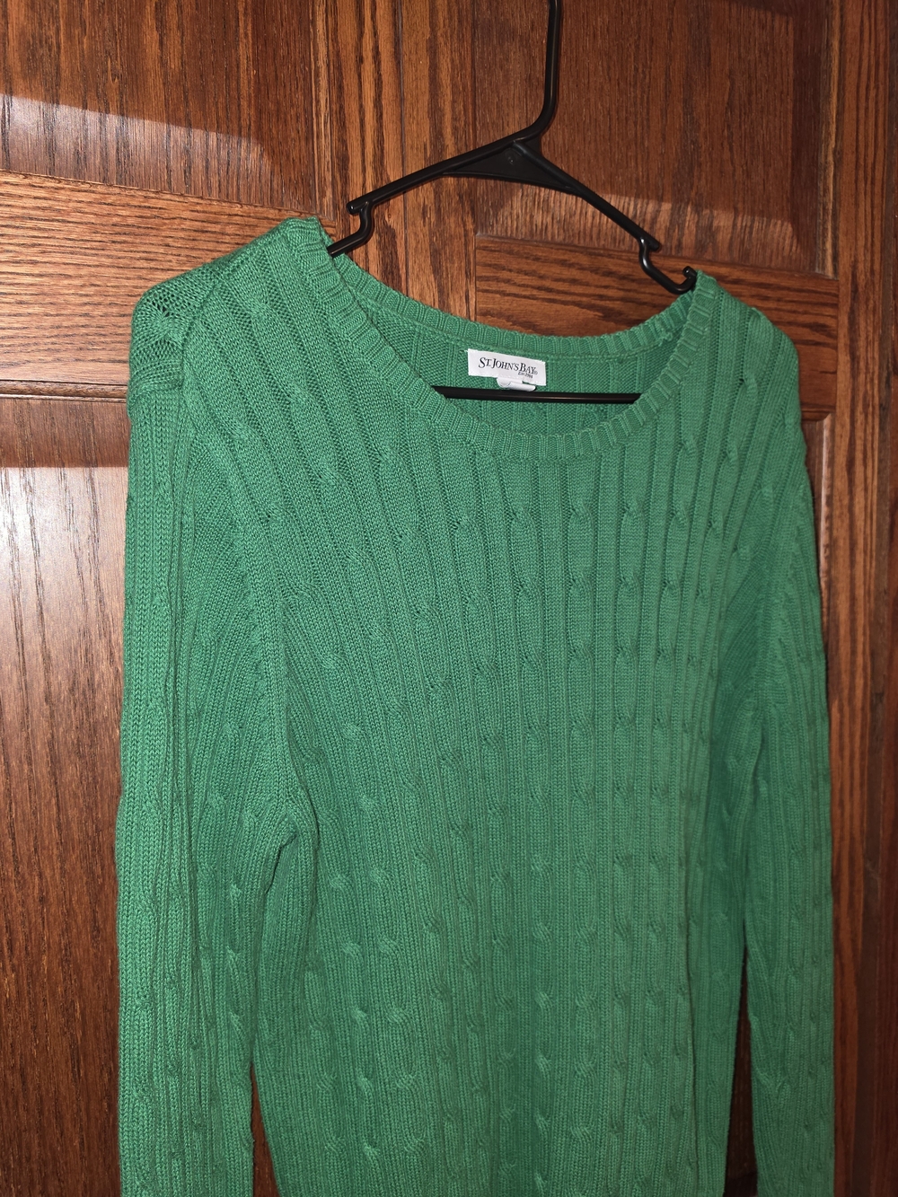 St. John's Bay Emerald Green Cable Knit Crewneck Sweater 88% Cotton